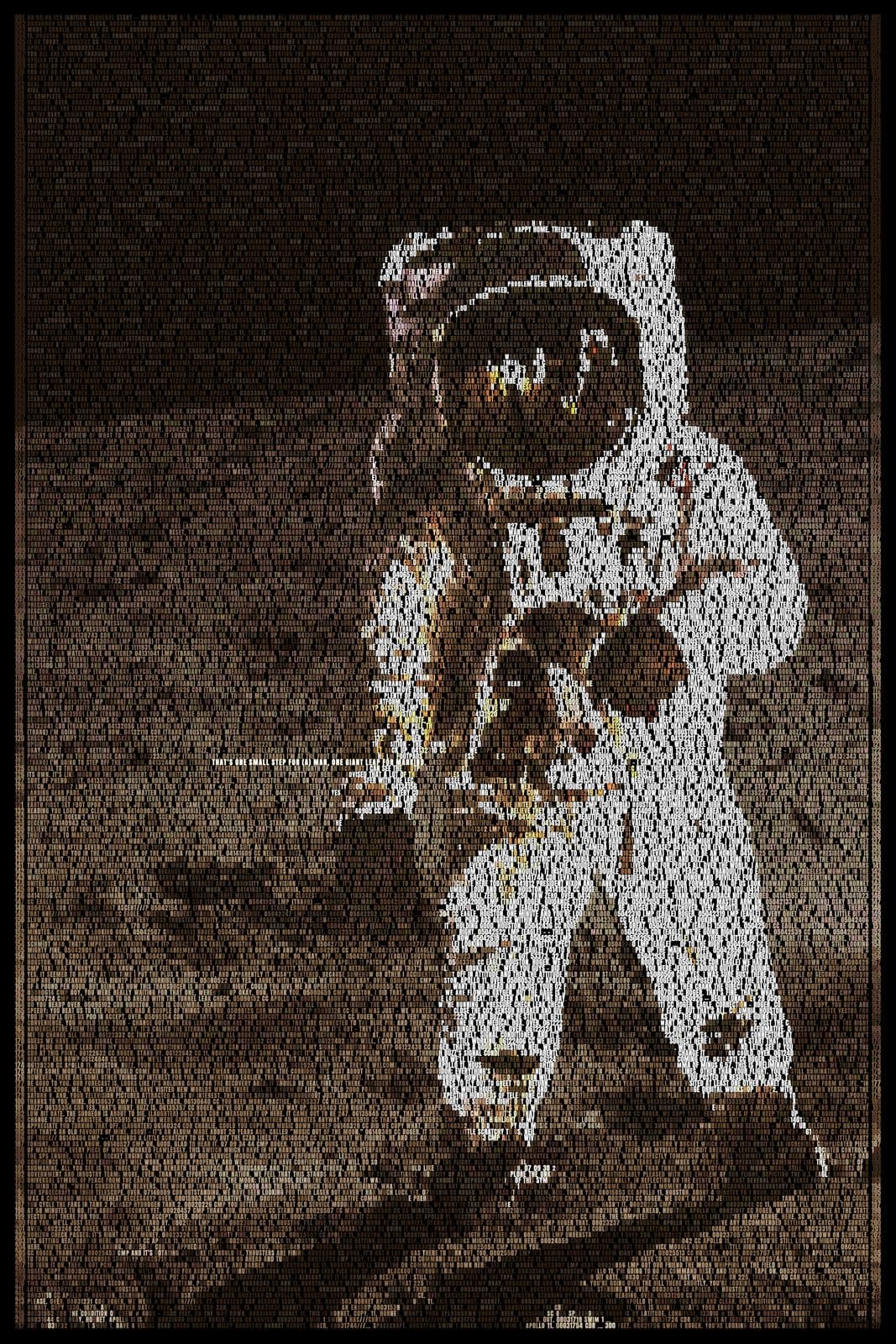 Fine art print showing One Giant Leap III: Apollo 11 Air-To-Ground Voice Transcription typographic artwork up close